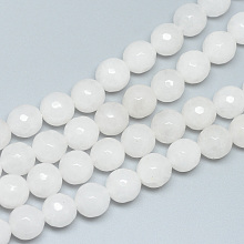 Honeyhandy Glass Beads Strands, Faceted, Round, White, 8~9mm, Hole: 1mm, about 45~47pcs/strand, 14.4~15.2 inch