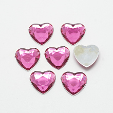 Honeyhandy Acrylic Rhinestone Flat Back Cabochons, Faceted, Bottom Silver Plated, Heart, Camellia, 25x25x4.5~4.8mm