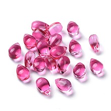 Honeyhandy Transparent Glass Beads, Top Drilled Beads, Teardrop, Deep Pink, 9x6x5mm, Hole: 1mm