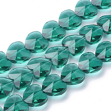 Honeyhandy Transparent Glass Beads, Faceted, Heart, Light Sea Green, 14x14x8.5mm, Hole: 1mm