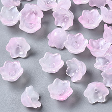 Honeyhandy Transparent Two Tone Spray Painted Glass Beads, Flower, Pink, 7x11.5x11.5mm, Hole: 1.2mm