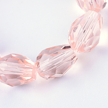 Honeyhandy Transparent Glass Bead Strands, Faceted Teardrop, Pink, 8x6mm, Hole: 1mm, about 72pcs/strand, 22 inch