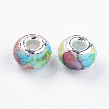 Honeyhandy Glass European Beads, Large Hole Beads, with Brass Cores, Rondelle, Colorful, 14~15x10~11mm, Hole: 5mm