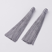 Honeyhandy Nylon Tassels Big Pendant Decorations, Silver, 120x10mm, Hole: 5mm