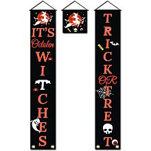 Arricraft 3 Pcs Halloween Trick or Treat Banner Door Hanging Banner Flag Hanging Decoration Couplet Decor Sign Set Party Supplies for Home Front Door Porch Classroom Yard Decoration 70.8x11.8inch