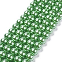 Arricraft Eco-Friendly Glass Pearl Bead Strands, Round, Dyed, Cotton Cord Threaded, Spring Green, 12mm, Hole: 1.2~1.5mm, about 34pcs/strand, 15.7 inch