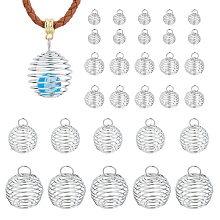 HOBBIESAY 80Pcs 4 Styles Iron Bead Cage Pendants, Hollow, Round, Platinum, 9~28.5x8~25mm, Hole: 3~8mm, 20pcs/style