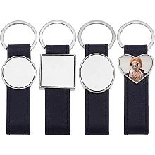 SUPERFINDINGS 4Pcs 4 Style Dye Sublimation Keychain Wristlet 10.1x3.2cm Printed Heat Transfer Keychain PU Leather Keychain with Zinc Alloy Key Rings