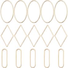 Beebeecraft 60Pcs/Box 3 Style 18K Gold Plated Linking Rings Rhombus Oval Jewelry Connector Charms for DIY Necklaces Bracelets Making