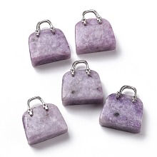 Honeyhandy Natural Lilac Jade Brass Pendants, Platinum, Bag, 27.5x25x10mm, Hole: 6mm