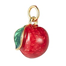 Honeyhandy Brass Enamel Fruit Charms, with Jump Ring, Real 18k Gold Plated, Litchi, Red, 11x9mm, Hole: 2.8mm