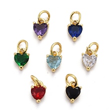 Honeyhandy Brass Micro Pave Cubic Zirconia Charms, Long-Lasting Plated, Real 18K Gold Plated, Heart, Mixed Color, 8x5x3.5mm, Hole: 3mm