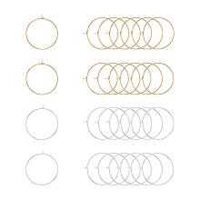 PandaHall Elite 100 pcs 2 Colors 25mm Brass Round Hoop Earrings Wire Hoops Wine Glass Charm Rings Beading Hoop for DIY Craft Making Party Favors, Golden/Silver