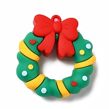 Honeyhandy Christmas PVC Plastic Pendants, Christmas Wreath, Sea Green, 45x43.5x11.5mm, Hole: 3mm