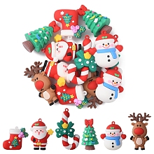 Honeyhandy 12Pcs 6 Styles PVC Plastic Big Pendants, Christmas Theme, Christmas Sock & Candy Cane & Snowman & Tree & Elk & Father, Mixed Color, 40~64.5x28.5~44x16~29mm, Hole: 3mm, 2pcs/style