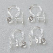 Honeyhandy Plastic Clip-on Earring Findings, for Non-pierced Ears, Clear, 12x10x1.2mm, Hole: 0.7mm