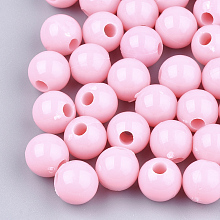 Honeyhandy Plastic Beads, Round, Pink, 9.5mm, Hole: 2.5mm, about 1100pcs/500g