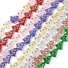 Handmade Bumpy Lampwork Beads Strands, with Enamel, Christmas Trees, Mixed Color, 16~16.5x14.5~15x7~7.5mm, Hole: 1.2mm, about 22pcs/strand, 13.98~14.17 inch(35.5~36cm)