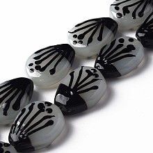 Handmade Lampwork Beads Strands, Teardrop, Black, 21~22x16~17x7~8mm, Hole: 1.2mm, about 25pcs/strand, 19.88 inch(50.5cm)