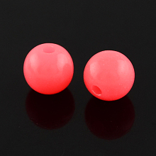 Honeyhandy Fluorescent Acrylic Beads, Round, Light Coral, 6mm, Hole: 1.5mm, about 3850pcs/500g