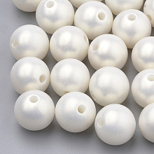 Honeyhandy Spray Painted Style Acrylic Beads, Rubberized, Round, Creamy White, 10mm, Hole: 1.5mm, about 950pcs/500g