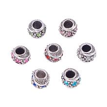 ARRICRAFT 50 Pcs Alloy Rhinestone Rondelle European Beads with Large Hole Dangle Charms Sets fit Snake Style Charm Bracelets Antique Silver