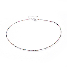 Honeyhandy Natural Tourmaline Beaded Necklaces, with 304 Stainless Steel Lobster Claw Clasps and Brass Extender Chains, Faceted, 15.8 inch(40.2cm)