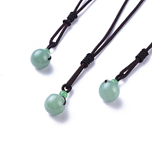 Honeyhandy Natural Green Aventurine Pendant Necklaces, with Nylon Cord, Round, 27.55 inch(70cm)