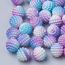 Honeyhandy Imitation Pearl Acrylic Beads, Berry Beads, Combined Beads, Rainbow Gradient Mermaid Pearl Beads, Round, Lilac, 12mm, Hole: 1mm, about 200pcs/bag