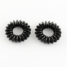 Honeyhandy Telephone Cord Elastic Hair Ties, Ponytail Holder, Plastic, Black, 15mm