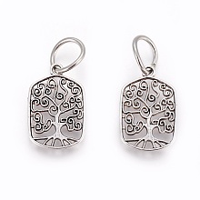 Honeyhandy Tibetan Style Alloy Pendants, Rectangle with Tree of Life, Antique Silver, 21x14x1.5mm, Hole: 7mm