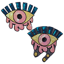 CHGCRAFT 2 Styles Evil Eye Clothes Patches Iron on Patches Sequin Patch Pink Eyes Applique Embroidery Garment Accessory for DIY Sewing Clothing Jeans Handbags, 225~320mm Length