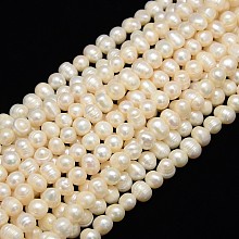 Honeyhandy Grade A Natural Cultured Freshwater Pearl Beads Strands, Potato, Creamy White, 8~9mm, Hole: 0.8mm, about 46pcs/strand, 13.77 inch~14.17 inch