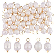 Honeyhandy Natural Cultured Freshwater Pearl Pendants, with Real 18K Gold Plated Brass Loops, Rice, Old Lace, 16.5~17mm, Hole: 3mm, about 50pcs/box