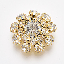 Honeyhandy Golden Plated Brass Shank Buttons, with Rhinestone, 1-Hole, Flower, Crystal, 22x22x9mm, Hole: 1.2mm