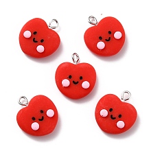 Honeyhandy Resin Pendants, with Platinum Iron Peg Bail, Heart, Red, 20.5x17.5x6mm, Hole: 2mm