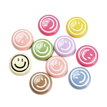 Honeyhandy Opaque Resin Cabochons, Flat Round with Smiling Face, Mixed Color, 20x19.5x5mm