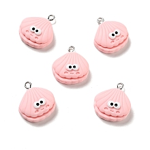 Honeyhandy Opaque Resin Pendants, Shell Charm, with Platinum Tone Iron Loops, Pink, 24x21x9mm, Hole: 2x2.7mm