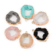 Honeyhandy Druzy Resin Pendants, Imitation Geode Druzy Agate Slices, with Edge Light Gold Plated Iron Loops, Flat Round, Mixed Color, 32x26x5.5~6.5mm, Hole: 1.8mm