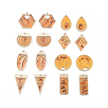 Epoxy Resin Pendants, with Golden Tone Alloy Findings, Flat Round with Star & Hexagon & Inverted Triangle & Rectangle & teardrop, & Oval & Flat Round & Rhombus, Goldenrod, 23~32x13~26.5x1.5~2mm, Hole: 0.8~3.5x5mm, 16pcs/set