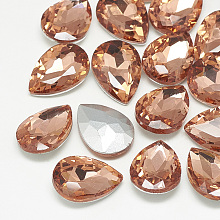 Honeyhandy Pointed Back Glass Rhinestone Cabochons, Back Plated, Faceted, teardrop, Vintage Rose, 18x13x5mm