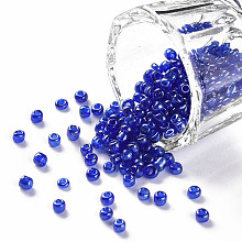 Honeyhandy Glass Seed Beads, Trans. Colours Lustered, Round, Blue, 3mm, Hole: 1mm, about 10000pcs/pound