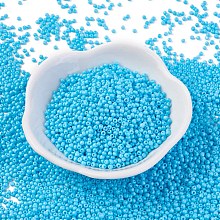 Honeyhandy 12/0 Grade A Round Glass Seed Beads, Baking Paint, Sky Blue, 12/0, 2x1.5mm, Hole: 0.7mm, about 30000pcs/bag