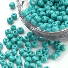 Honeyhandy Baking Paint Glass Seed Beads, Round, Medium Turquoise, 3x1.5~3mm, Hole: 1mm, about 10000pcs/bag, about 450g/bag