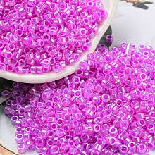 Electroplate Transparent Glass Seed Beads, Ceylon, Cylinder, Magenta, 2.5x1.6mm, Hole: 1.4mm, about 50398pcs/pound