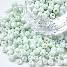 Honeyhandy 6/0 Glass Seed Beads, Baking Paint, Round Hole, Round, Honeydew, 4~5x3~5mm, Hole: 1.2~1.5mm, about 4500pcs/Pound