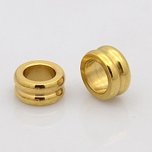 Honeyhandy Column 304 Stainless Steel Beads, Large Hole Grooved Beads, Golden, 10x5mm, Hole: 6mm