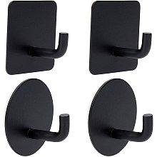 OLYCRAFT 8 Pcs Wall Mounted Adhesive Hooks Black 304 Stainless Steel Towel Waterproof Hooks Square & Round Bath Towel Hooks for Bathroom Kitchen