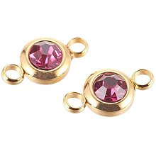 UNICRAFTALE 50 PCS Stainless Steel Rhinestone Links Flat Round Golden Link Charms with Fuchsia Rhinestones Connectors for DIY Jewelry Making Findings