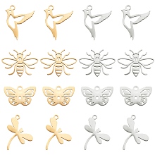 Unicraftale 16Pcs 8 Style 201 Stainless Steel Pendants, Laser Cut, Mixed Shape, Golden & Stainless Steel Color, 9~15.5x12~17x1~1.5mm, Hole: 1.4mm, 2pcs/style